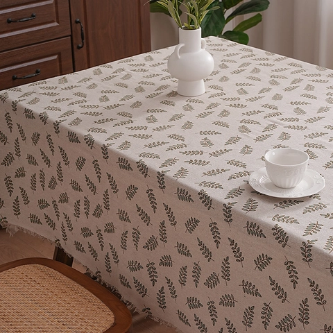 Rechthoekig Tafelkleed Bladpatroon Kwastjesfranje Katoen Polyester Mix Waterdicht Tafelkleed Keuken Decoratie