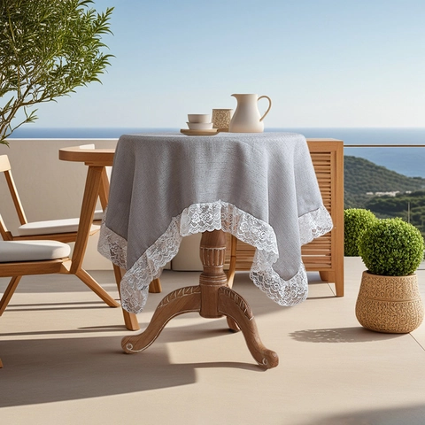 Σκανδιναβικό Στυλ Πολυεστερικό Τραπεζομάντιλο Με Άκρη Δαντέλας Υφή Λινού Ορθογώνιο Στρογγυλό Κάλυμμα Τραπεζαρίας