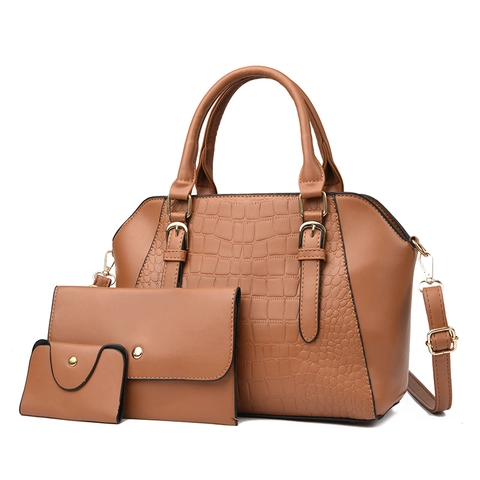 Fashion Crocodile Pattern Women Tote Bag And Messenger Bag And Pouch Set PU Leather Commute Handbag Shoulder Bag Set