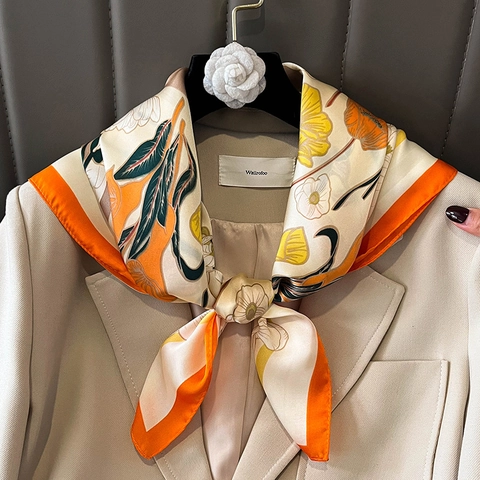 Vierkante Sjaal Met Bloemenprint ImitatieSatijn Satijn Mode Nekdoek Vintage Franse Stijl Accessoire Voor Dames