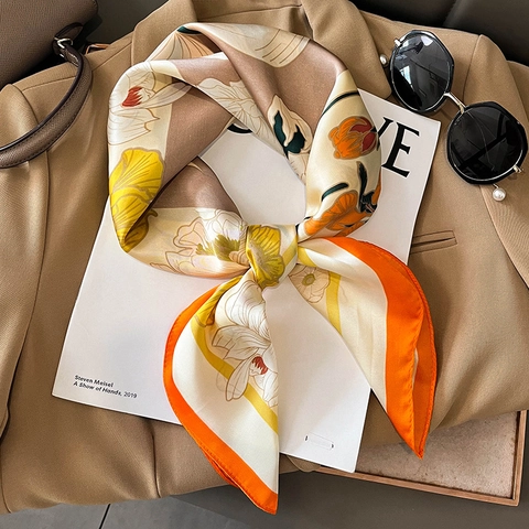 Vierkante Sjaal Met Bloemenprint ImitatieSatijn Satijn Mode Nekdoek Vintage Franse Stijl Accessoire Voor Dames