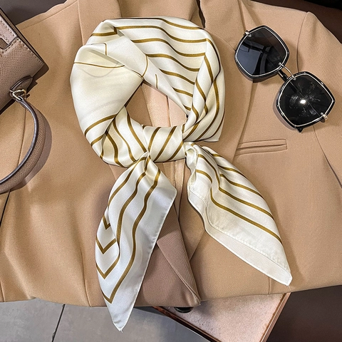 Foulard Carré À Rayures Imitation Satin Satin Écharpe Décorative Pour Femmes Élégant