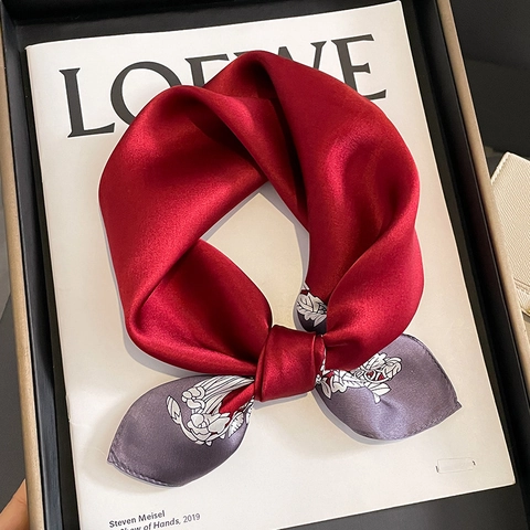 Elegant Mulberry Satin Square Scarf For Women Vintage Floral Print Decorative Neck Scarf Fashion Lightweight Neckerchief