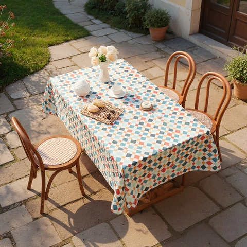 Modern Nordic Style Colorful Rhombic Pattern Tablecloth Rectangular Cotton Polyester Blend Dustproof Decorative Desk Cover
