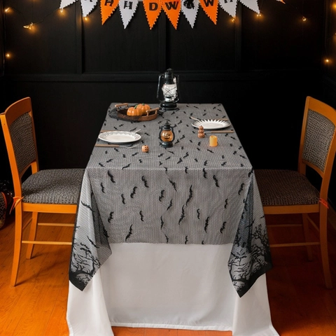 Tovaglia di Pizzo Nero Spaventosa di Halloween Pipistrelli Zucca Modello di Teschio Runner Tavolo Rettangolare
