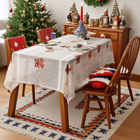 Weihnachts Tischdecke Bestickte Spitze Rechteckig Tischläufer Feiertag Party Esszimmer Heimdekor Glocken