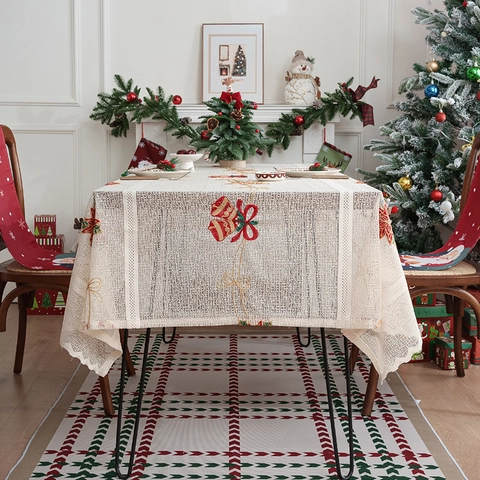 Weihnachts Tischdecke Bestickte Spitze Rechteckig Tischläufer Feiertag Party Esszimmer Heimdekor Glocken