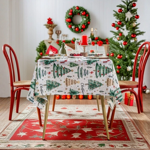 Weihnachts Tischdecke Rechteckig Polyester Festliche Tischabdeckung Mit Weihnachtsbaum Schneemann Elch Druck Für Esszimmer Party Deko