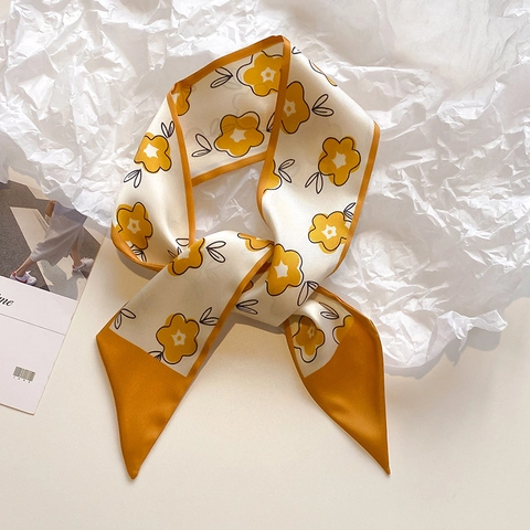 Foulard En Satin Étroit Élégant Français Pour Femme En Satin Polyester Imprimé Floral Double Face Bandeau Sac À Main Twilly