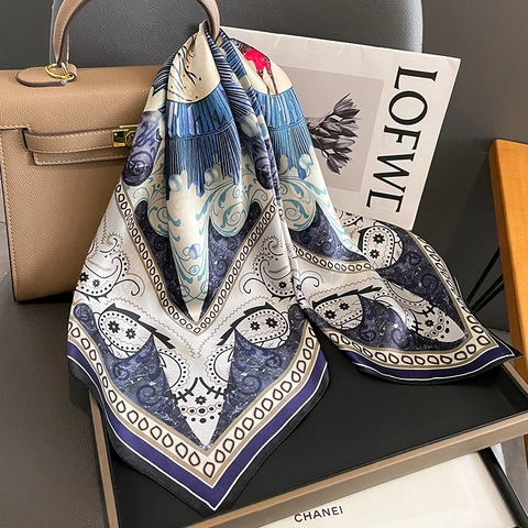 Damen Vintage Maulbeerseide Quadratisch Schal Paisley Elch Blumen Druck Elegant Halstuch Seidenschal Mode Accessoire Für Büro Damen Geschenk