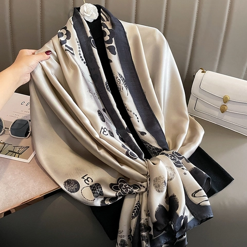 Printed Scarf Faux Satin Satin Large Shawl Camellia Flower Vintage Elegant Neck Wrap For Women Soft Smooth Autumn Winter