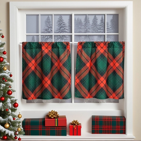 Weihnachten Küche Vorhang Volant Und Tier Panels Polyester Tartan Karo Büffel Check Schleife Druck Festliche Wohndekoration
