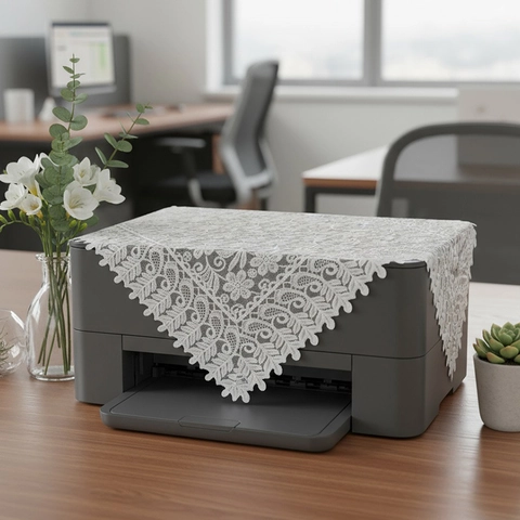 White Lace Dust Cover Floral Hollow Out Polyester Multi-purpose Tablecloth For Printer Microwave Bedside Table Vintage Home Decor