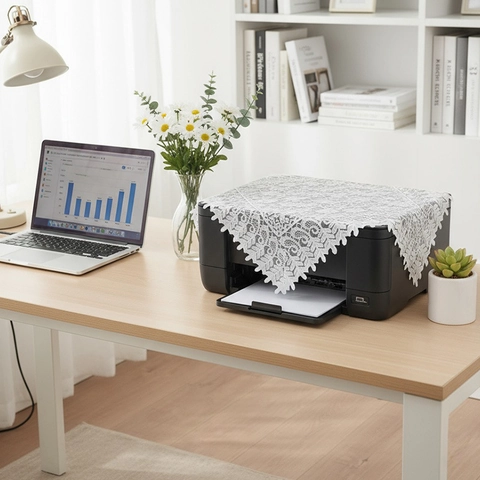 White Lace Dust Cover Floral Hollow Out Polyester Multi-purpose Tablecloth For Printer Microwave Bedside Table Vintage Home Decor
