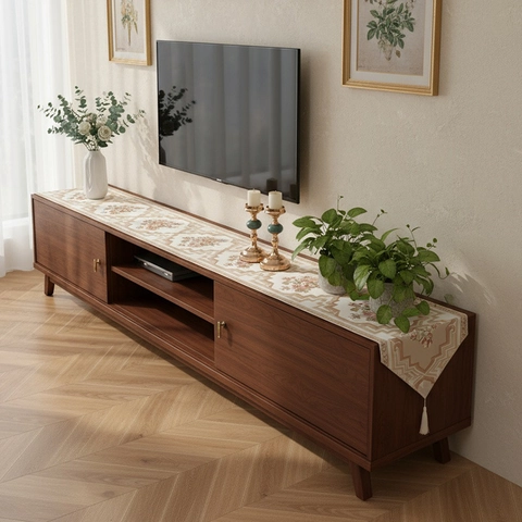 Vintage Florale Tafelloper Polyester Stof Met Kwastjes Rozenpatroon Beschermende Meubelmat Voor Dressoir TV Meubel