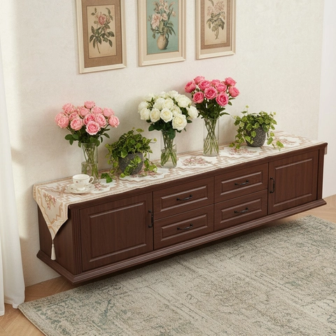 Vintage Florale Tafelloper Polyester Stof Met Kwastjes Rozenpatroon Beschermende Meubelmat Voor Dressoir TV Meubel