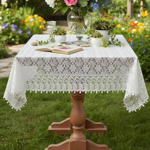 Französischer Stil Weiße Spitzen Tischdecke Hohl Geschnitten Blumen Bestickt Vintage Elegant Hochzeitsfeier Speisetisch Abdeckung