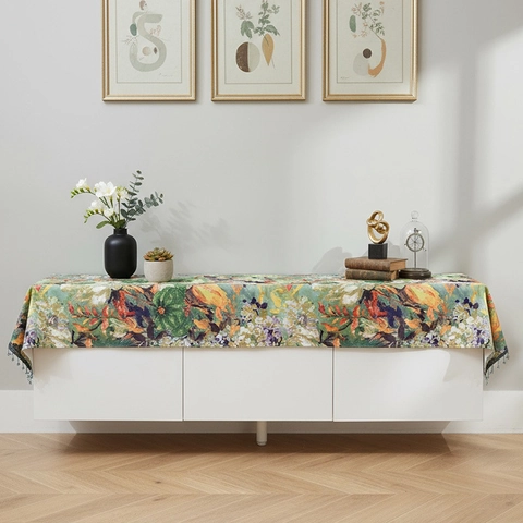 Camino de Mesa Impresionista Pintura al Óleo Mantel Retro Floral de Poliéster Con Borlas Para Decoración del Hogar