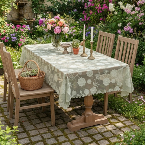 American Country Style Floral Embroidered Lace Tablecloth Rectangular Hollow Out Table Cover For Dining Room Kitchen Decor