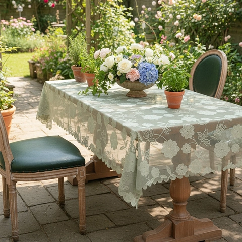American Country Style Floral Embroidered Lace Tablecloth Rectangular Hollow Out Table Cover For Dining Room Kitchen Decor