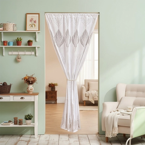 French Vintage Lace Door Curtain Polyester Rod Pocket Partition Screen For Bedroom Living Room Home Decoration Privacy Screen