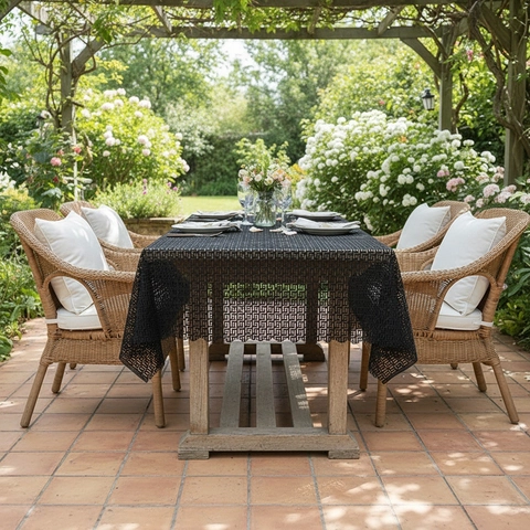 Modern Minimalist Geometric Lace Tablecloth Hollow Out Greek Key Pattern Polyester Rectangular Table Cover For Dining