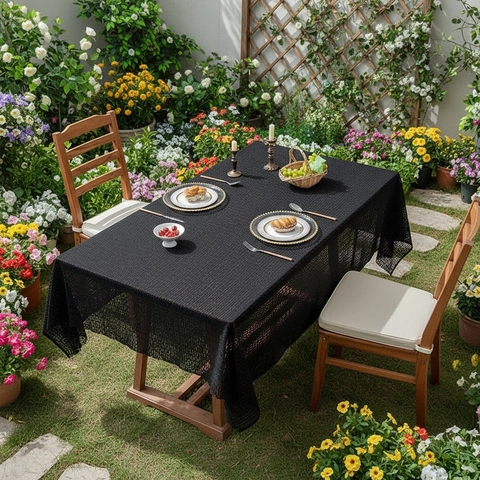 Modern Minimalist Geometric Lace Tablecloth Hollow Out Greek Key Pattern Polyester Rectangular Table Cover For Dining