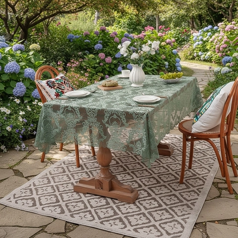 Elegante Tovaglia In Pizzo Pastorale Francese Damasco Floreale Traforato Poliestere Per Tavolo Da Pranzo E Tavolino Decorazione