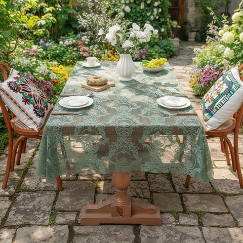 Elegante Tovaglia In Pizzo Pastorale Francese Damasco Floreale Traforato Poliestere Per Tavolo Da Pranzo E Tavolino Decorazione