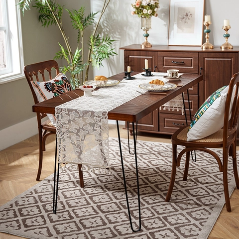 Runner Da Tavolo In Pizzo Traforato Motivo Farfalla Con Nappe Stile Americano Per Decorazione Tavolo Da Pranzo