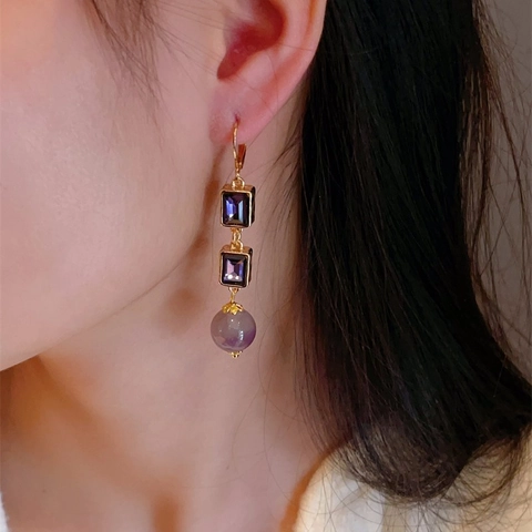 Boucles Oreilles Pendantes Vintage Cristal Carré Avec Tige En Argent Sterling 925 Bijoux Alliage Plaqué Or Femmes