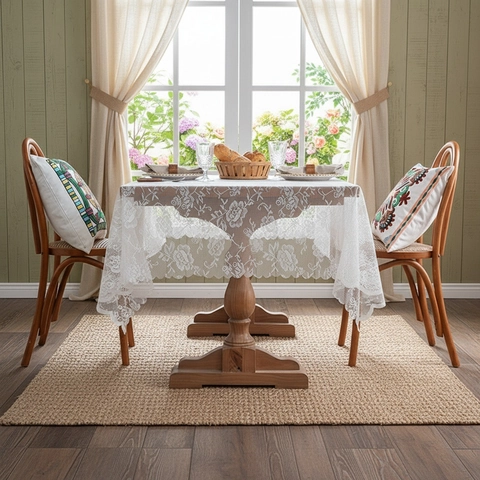 Kant Tafelkleed Rechthoekig Floraal Opengewerkt Geborduurd Vintage Landelijke Stijl Polyester Tafelkleed Decoratie