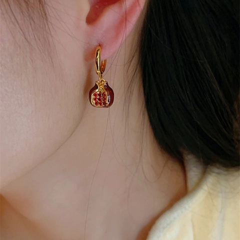 Granatapfel Frucht Creolen Mit Emaille Zirkonia Und 925 Sterling Silber Ohrstecker Rot Gold