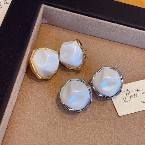 Irregular Faux Artificial Baroque Pearl Stud Earrings With 925 Sterling Silver Earring Post Vintage Elegant Lightweight Luxury Jewelry