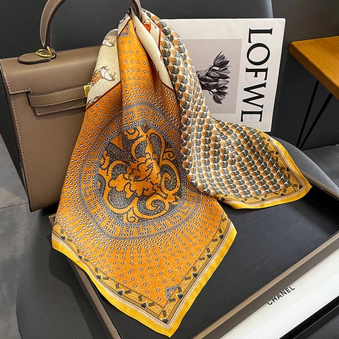 Foulard Quadrato In Raso Di Gelso Twill Stampato Motivo Cavallo Vintage Sciarpa Elegante Per Donna Accessori Di Moda