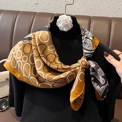 Pañuelo Cuadrado Estampado Paisley Geométrico Satén Sintética Elegante Mujer