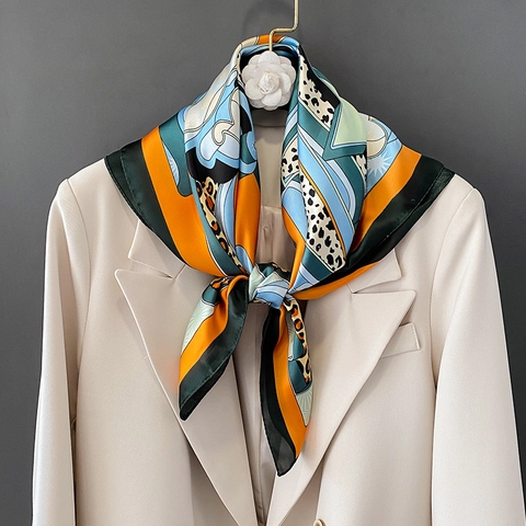 Foulard Quadrato Da Donna Stampa Leopardata Raso Sintetica Elegante Ufficio Accessorio Moda