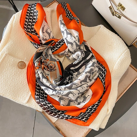 Foulard Quadrato Vintage Stampa Cavallo Carrozza Finta Raso Donna Elegante Moda Scialle Accessorio Collo