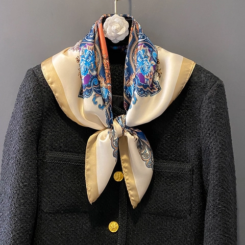 Mode Quadratische Schal Satinngefühl Paisley Blumenmuster Polyester Halstuch Elegante Warme Schal Für Frauen