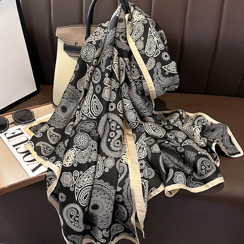 Dames Sjaal Stola KunstSatijn Paisley Print Lichtgewicht Elegant Retro Lang Zacht Nek Wrap Accessoires