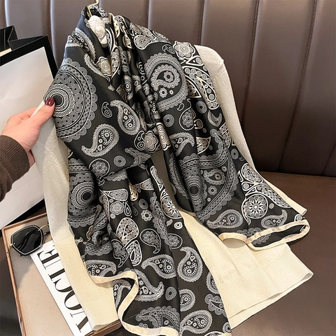 Dames Sjaal Stola KunstSatijn Paisley Print Lichtgewicht Elegant Retro Lang Zacht Nek Wrap Accessoires