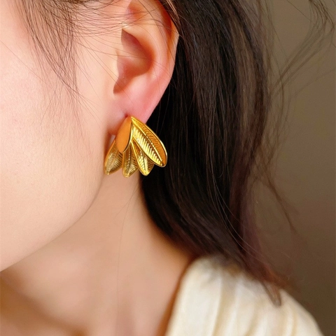 Exaggerated Banana Leaf Stud Earrings For Women Retro Elegant Jewelry With 925 Sterling Silver Earring Post Copper Plated