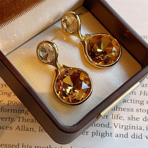 Orecchini Pendenti Vintage Con Perno In Argento Sterling 925 Lega Cristallo Resina Geometrico Donne Elegante Lusso