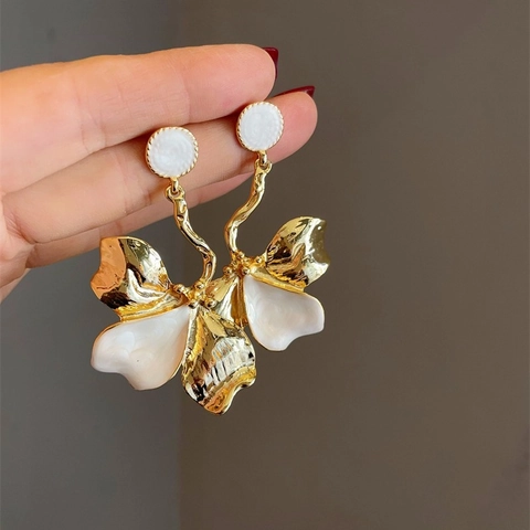 Blumen Hängeohrringe Statement Lang Übertrieben Legierung Weißer Emaille Mit 925 Sterling Silber Ohrstecker Für Damen