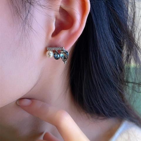 Water Drop Crystal Artificial Pearl Stud Earrings With 925 Sterling Silver Earring Post Alloy Rhinestone Bar Dangle Elegant