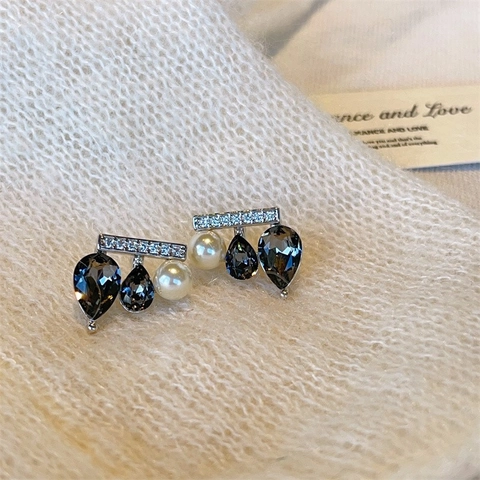 Water Drop Crystal Artificial Pearl Stud Earrings With 925 Sterling Silver Earring Post Alloy Rhinestone Bar Dangle Elegant