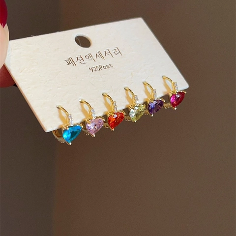 Herz Geometrische Bunte Zirkonia Kristall Ohrringe Mit 925 Sterling Silber Ohrstecker Kupfer Vergoldeter Schmuck Für Damen