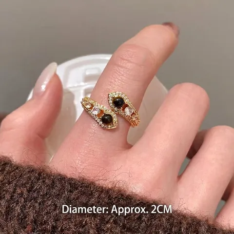 Snake Shaped Open Ring Copper Tiger Eye Stone Micro Pave Zircon Retro Unique Design Adjustable Luxury Jewelry For Women