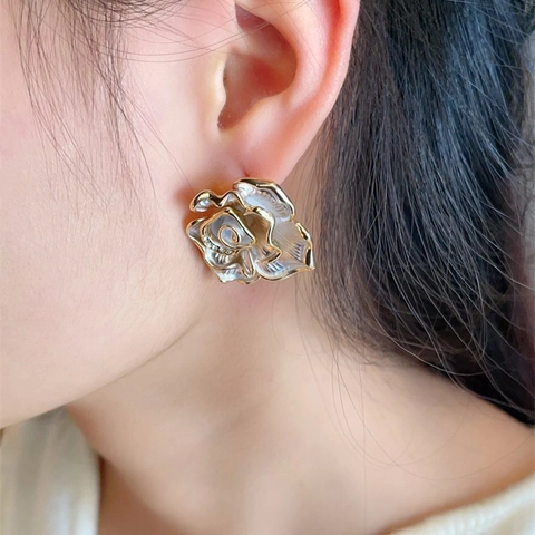 Vintage Camellia Flower Stud Earrings Alloy Enamel With 925 Sterling Silver Earring Post Rhinestone Elegant For Women