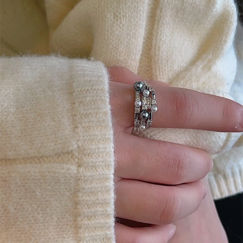 Stern Zirkon Künstliche Perle Verstellbarer Offener Ring Kupfer Eleganter Französischer Stil Schmuck Für Frauen